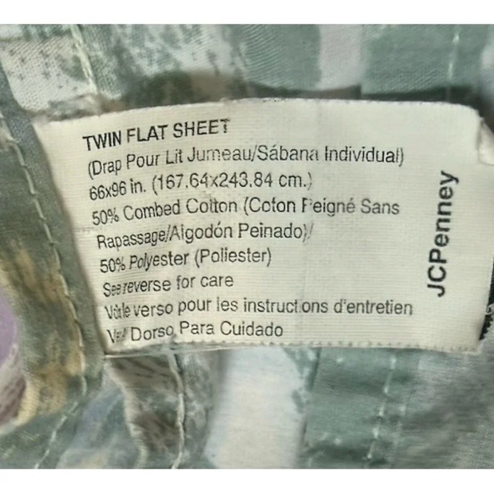 Vintage JCPenney Sheet Set Twin 3pc Set Watercolor Pink Blue Green